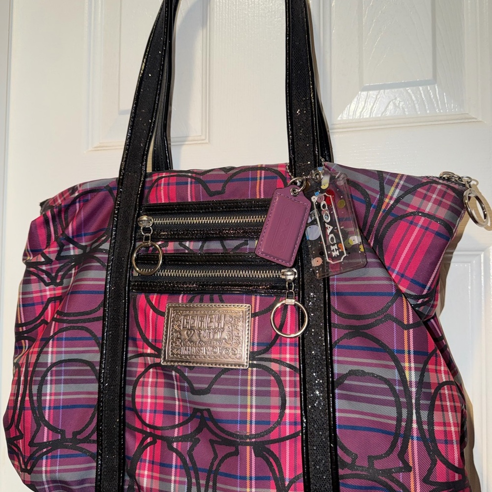 Coach/ Poppy Plaid Tote Bag - Pink and Black - Picture 2 of 5